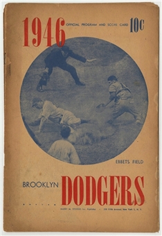 1946 Brooklyn Dodgers Ultra RARE Scored Program- Jackie Robinsons First Dodgers Appearance On 04/11/47 